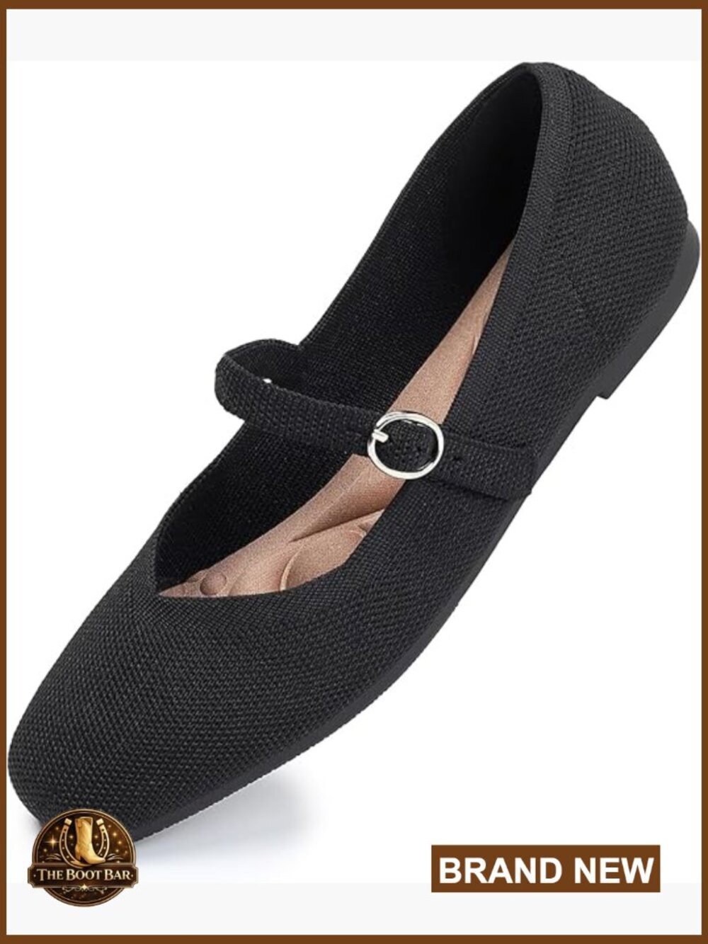 Womens Square Toe Knit Ballet Flats with Ankle Strap Comfortable Washable